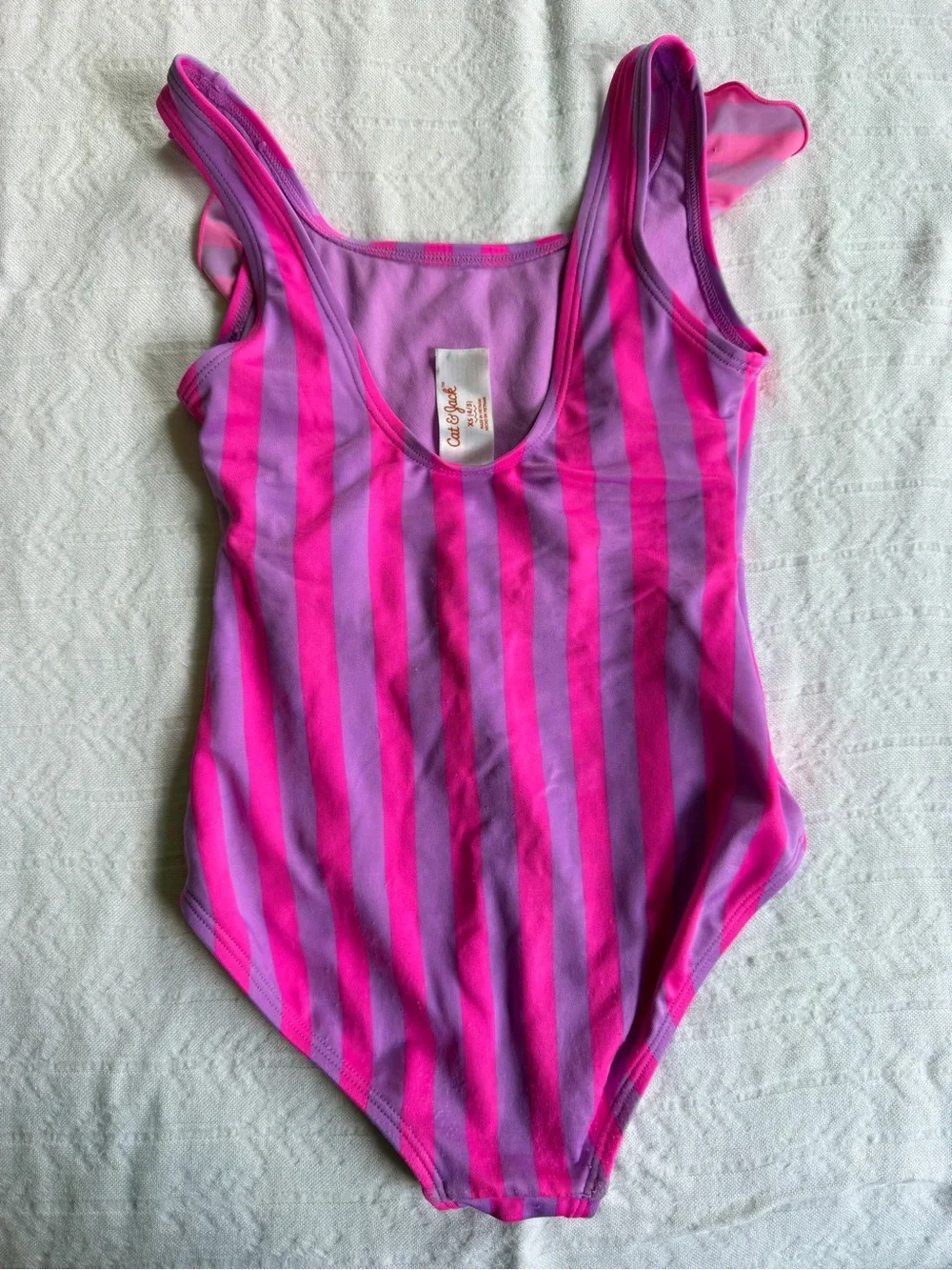Cat & Jack Pink and Purple Striped Ruffle One-Piece